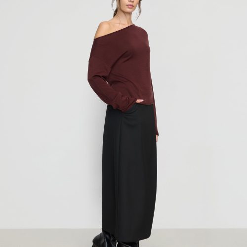 hachi tencel wool off shoulder sweater deep burgundy 3