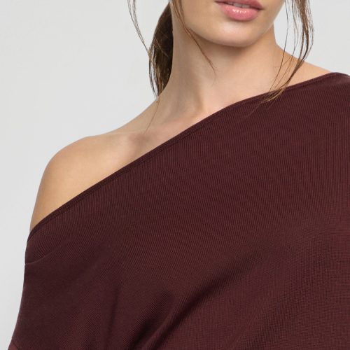 hachi tencel wool off shoulder sweater deep burgundy 4