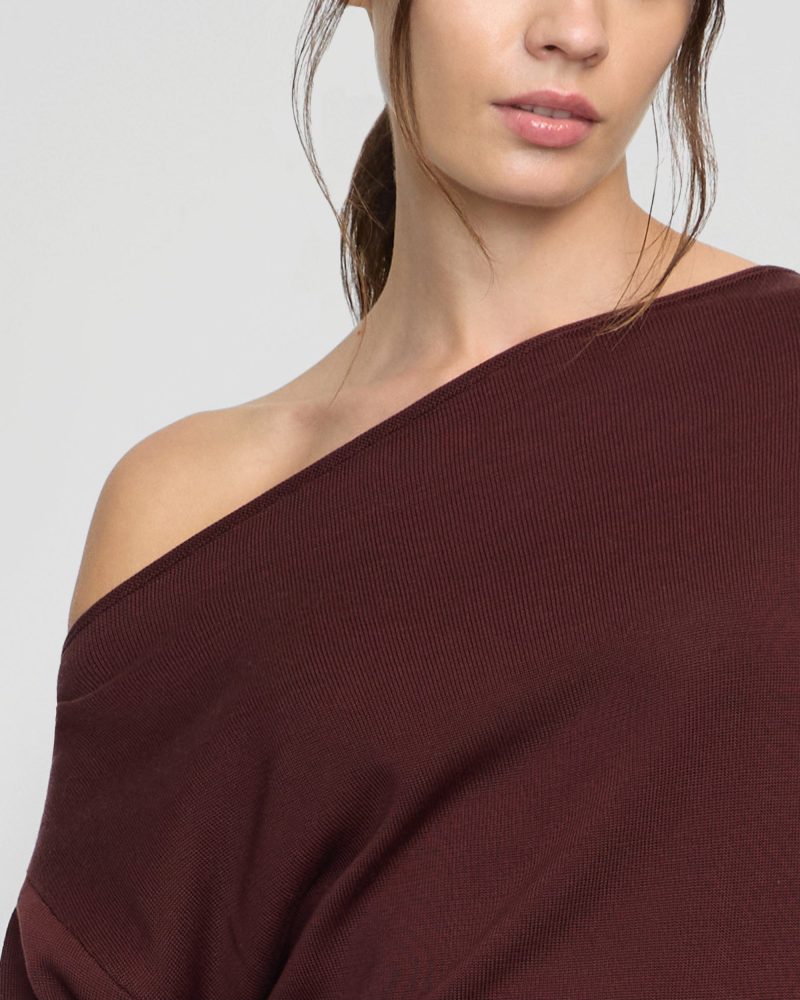 hachi tencel wool off shoulder sweater deep burgundy 4