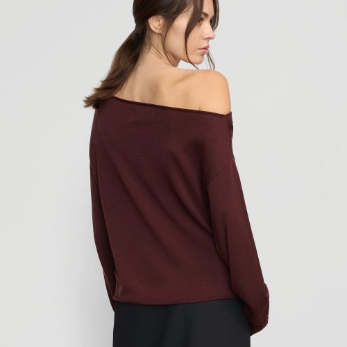 hachi tencel wool off shoulder sweater deep burgundy 5