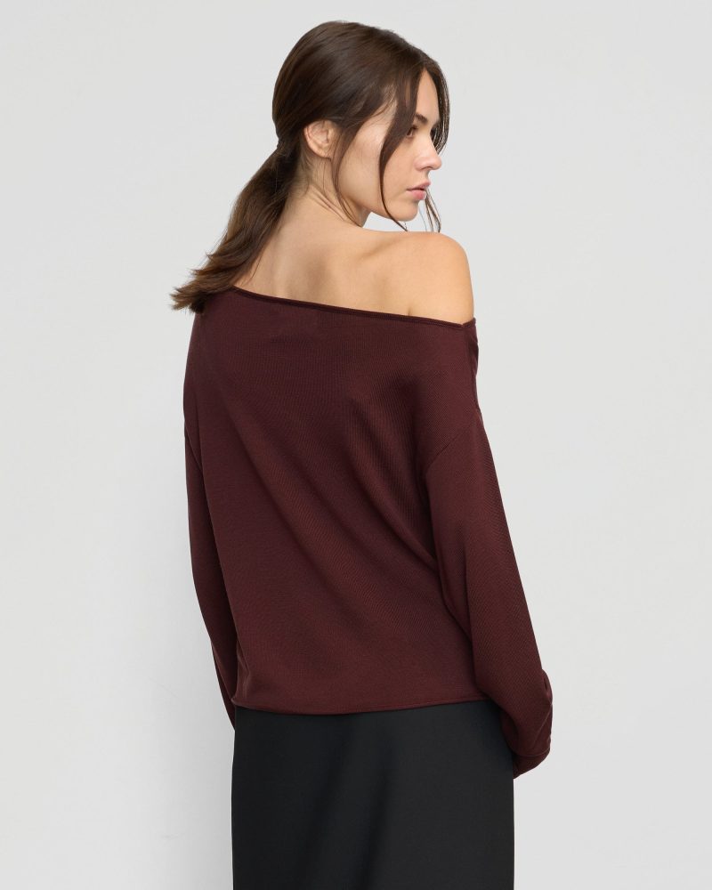 hachi tencel wool off shoulder sweater deep burgundy 5