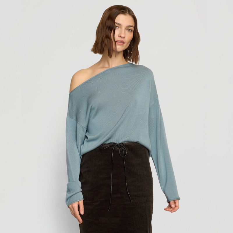 hachi tencel wool off shoulder sweater deep skylight 0