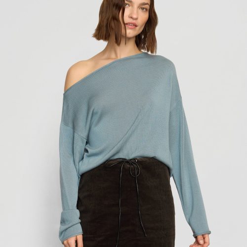 hachi tencel wool off shoulder sweater deep skylight 1