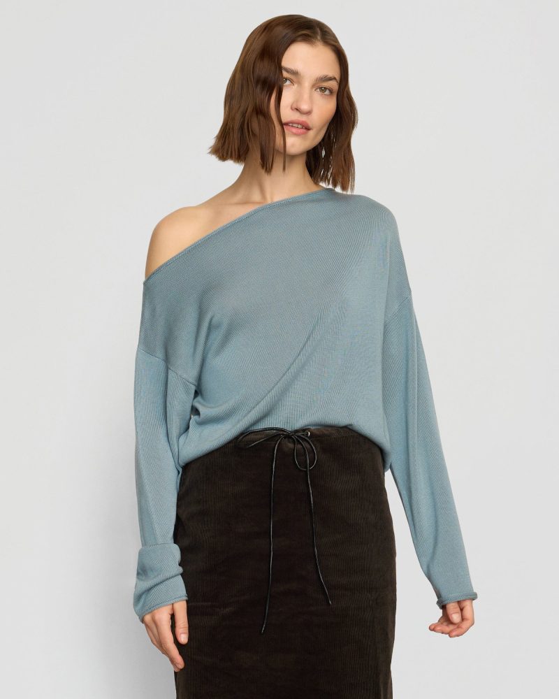 hachi tencel wool off shoulder sweater deep skylight 1