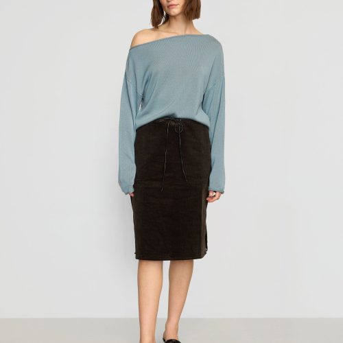 hachi tencel wool off shoulder sweater deep skylight 2