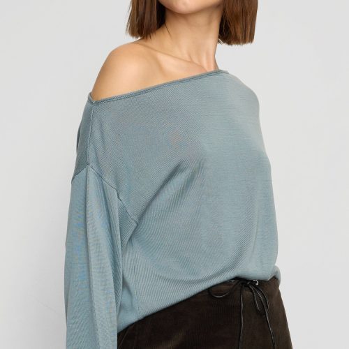 hachi tencel wool off shoulder sweater deep skylight 3