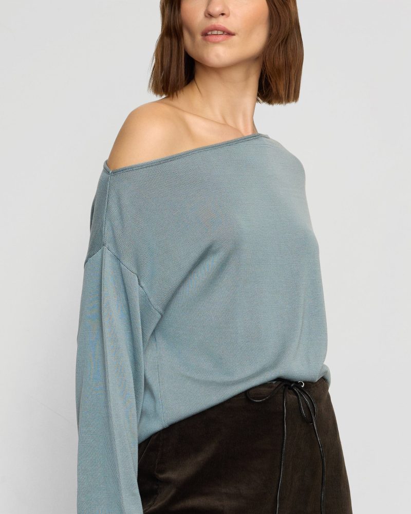 hachi tencel wool off shoulder sweater deep skylight 3