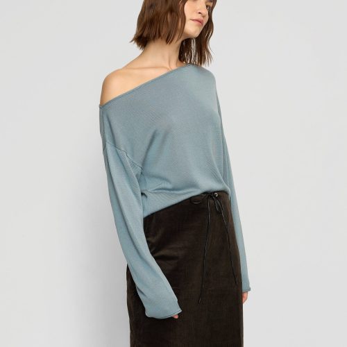 hachi tencel wool off shoulder sweater deep skylight 4