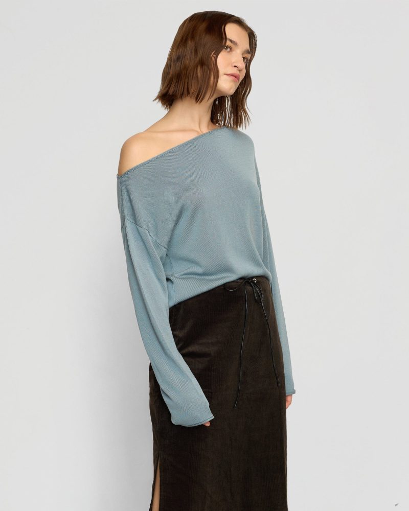 hachi tencel wool off shoulder sweater deep skylight 4