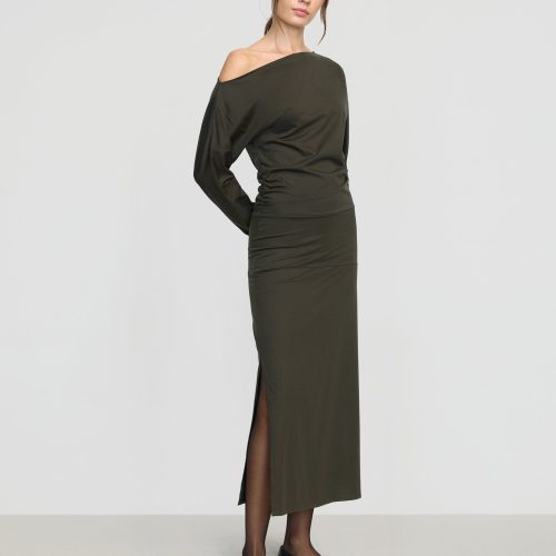 kezia off shoulder satin jersey dress dark nori 1 b272b2d6 fecd 426f 921e 6db9b40fddcb