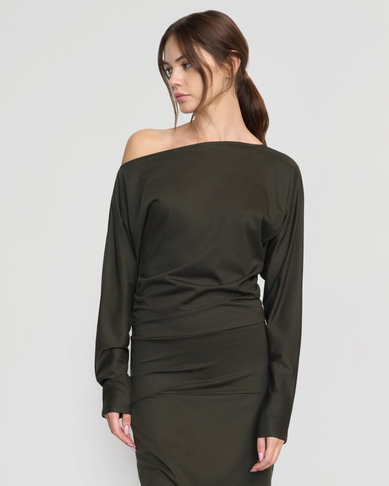 kezia off shoulder satin jersey dress dark nori 2 a5ef7a39 6d60 4edb 8335 4e1fe29e5fb8