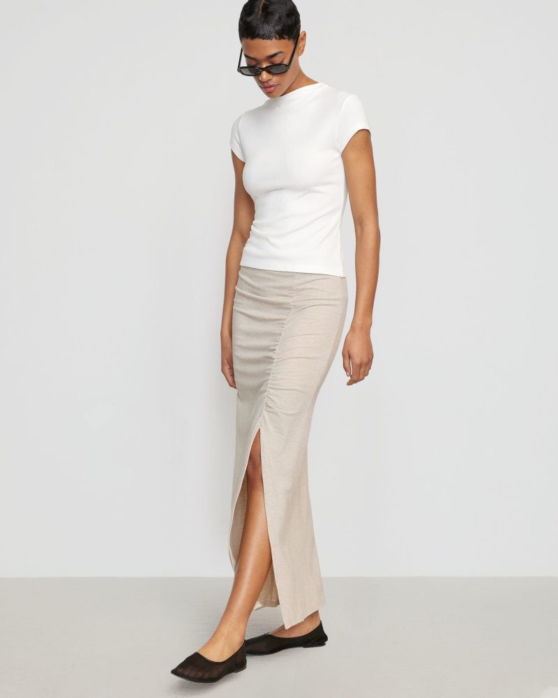 kiki ruched side slit midi skirt oatmeal 3