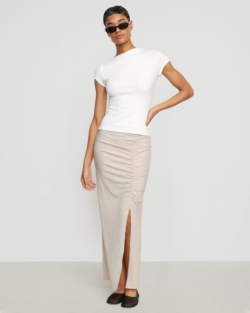 kiki ruched side slit midi skirt oatmeal 4