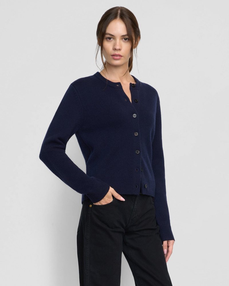 kiran wool cashmere cardigan navy 1