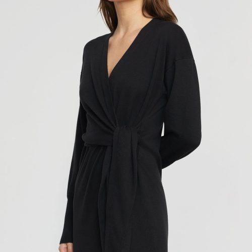 linden front wrap sweater dress black 2