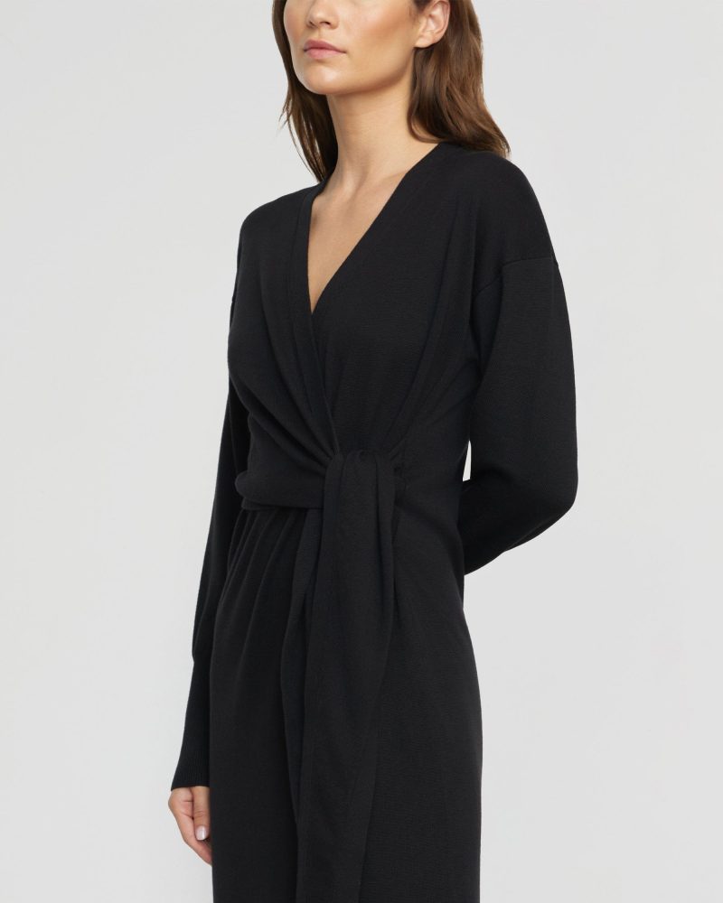 linden front wrap sweater dress black 2