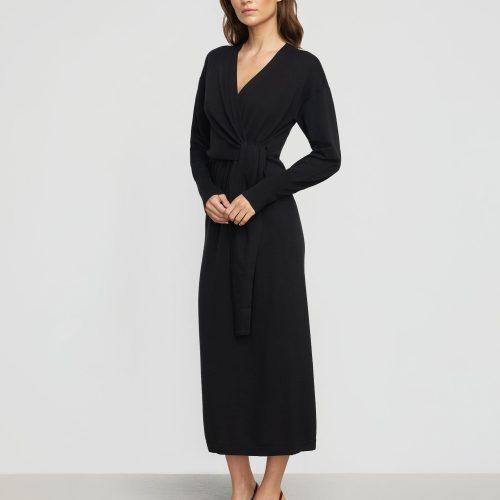 linden front wrap sweater dress black 3