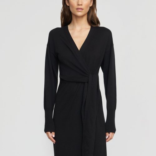 linden front wrap sweater dress black 4