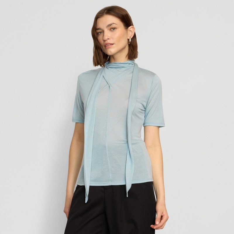 lucine scarf neck semi sheer tencel tee sky blue 0