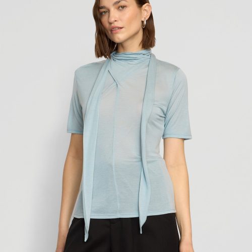 lucine scarf neck semi sheer tencel tee sky blue 1