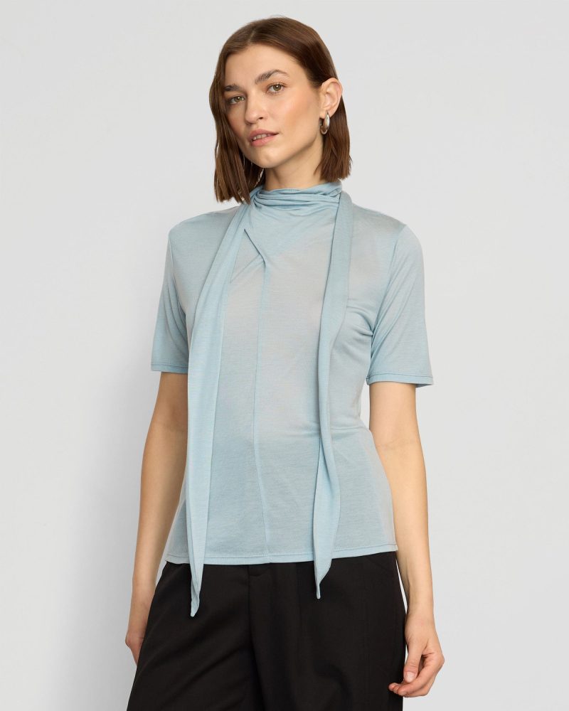 lucine scarf neck semi sheer tencel tee sky blue 1