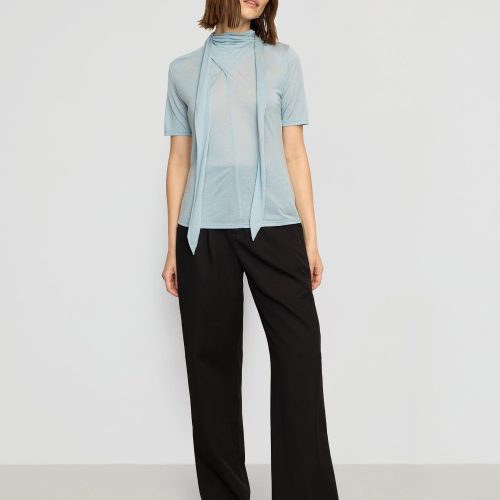 lucine scarf neck semi sheer tencel tee sky blue 3