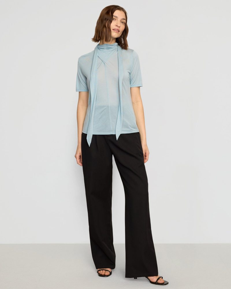 lucine scarf neck semi sheer tencel tee sky blue 3