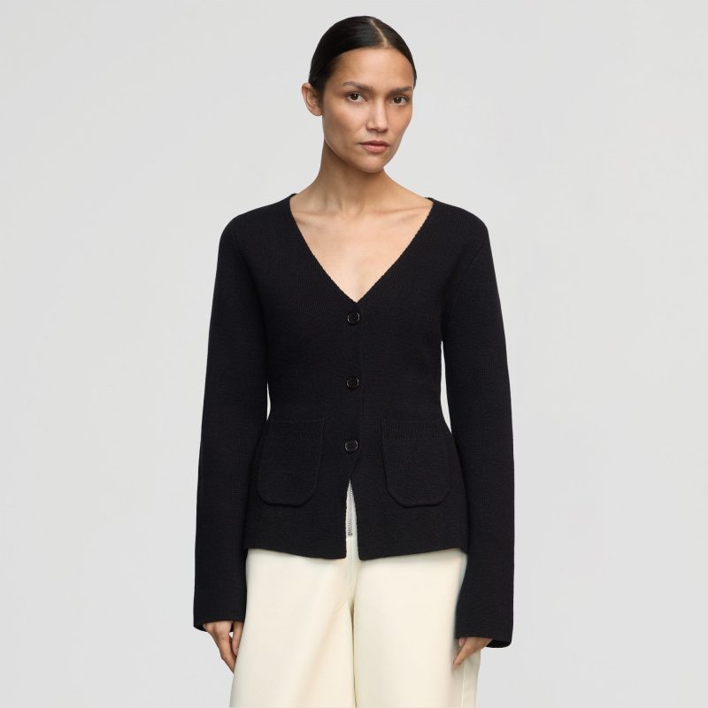 maeve organic cotton wool v neck cardigan black 0