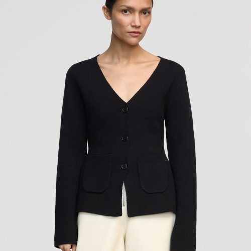 maeve organic cotton wool v neck cardigan black 1