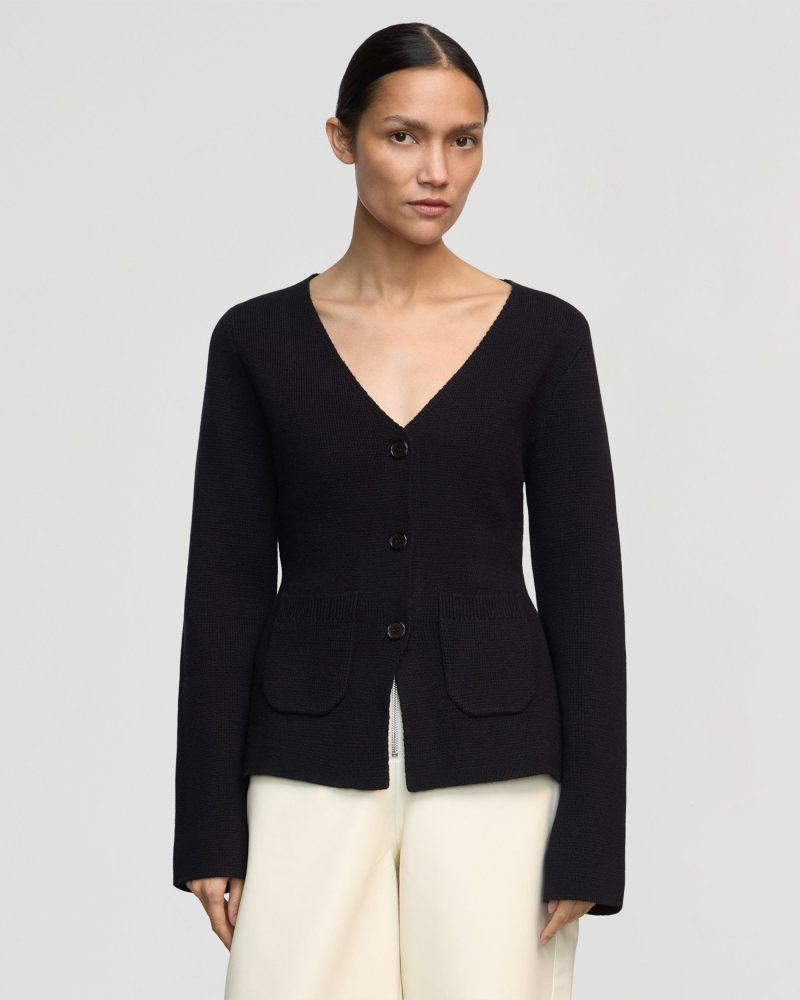 maeve organic cotton wool v neck cardigan black 1