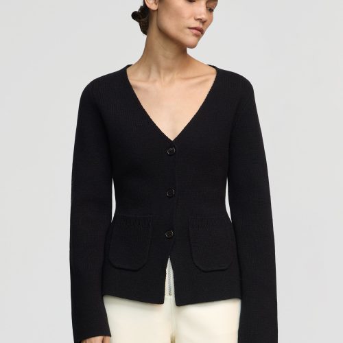 maeve organic cotton wool v neck cardigan black 3