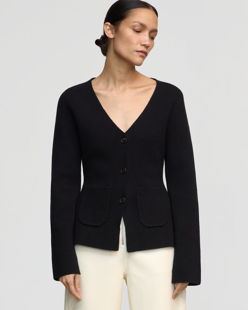 maeve organic cotton wool v neck cardigan black 3