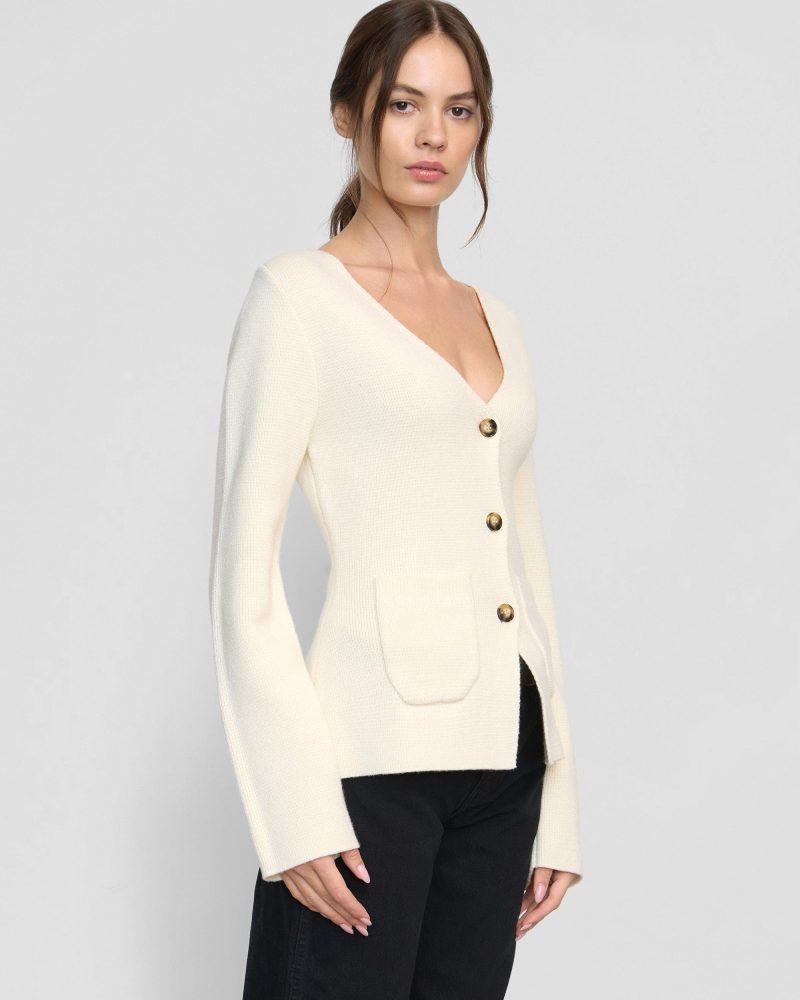 maeve organic cotton wool v neck cardigan cream 2