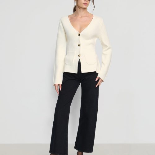 maeve organic cotton wool v neck cardigan cream 3