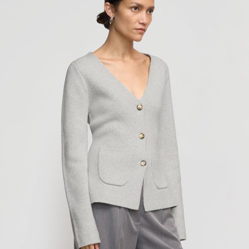 maeve organic cotton wool v neck cardigan heather grey 1