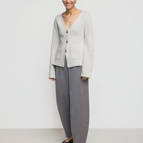 maeve organic cotton wool v neck cardigan heather grey 3