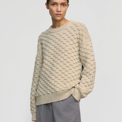 monty bubble knit crewneck sweater heather beige 1