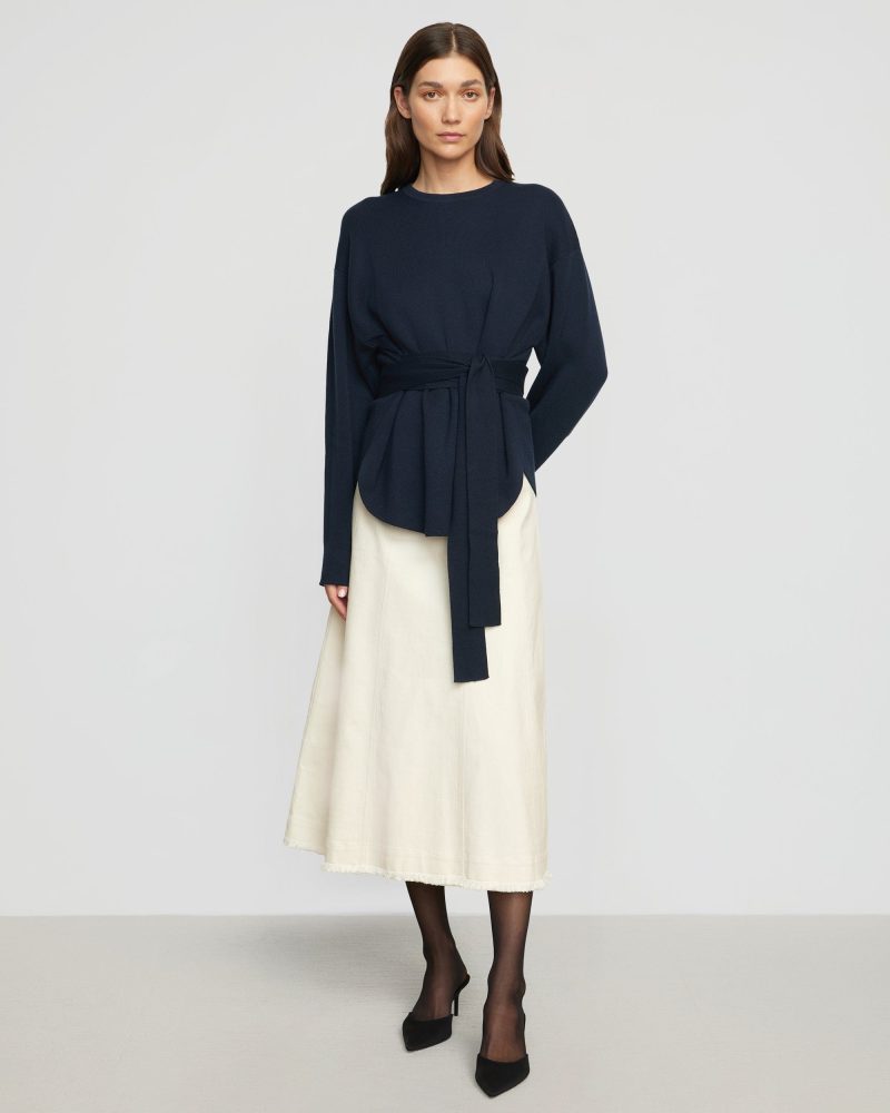 nara knit tie front sweater midnight 1