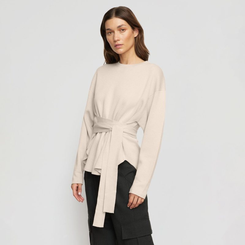 nara knit tie front sweater oatmeal 0