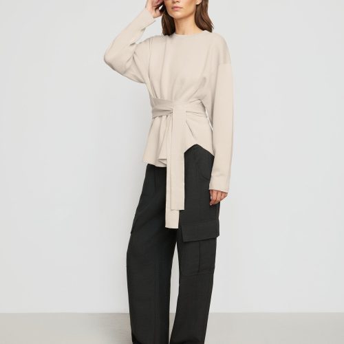 nara knit tie front sweater oatmeal 2