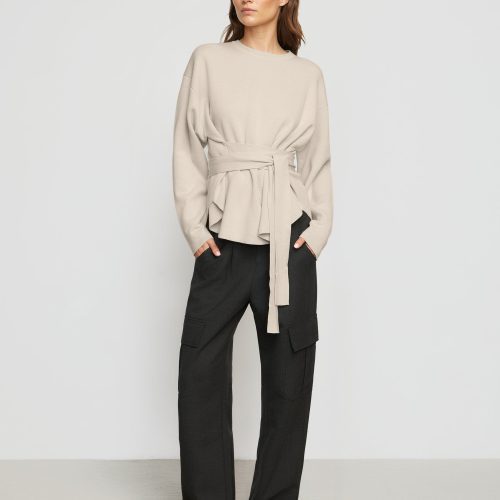 nara knit tie front sweater oatmeal 3