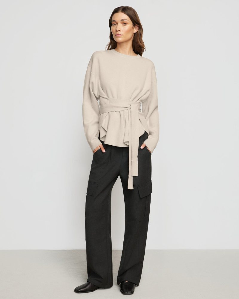 nara knit tie front sweater oatmeal 3