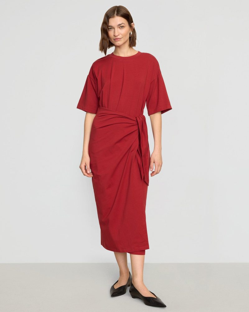 noa organic cotton t shirt wrap dress crimson 1