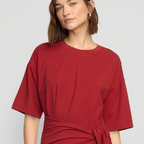 noa organic cotton t shirt wrap dress crimson 2