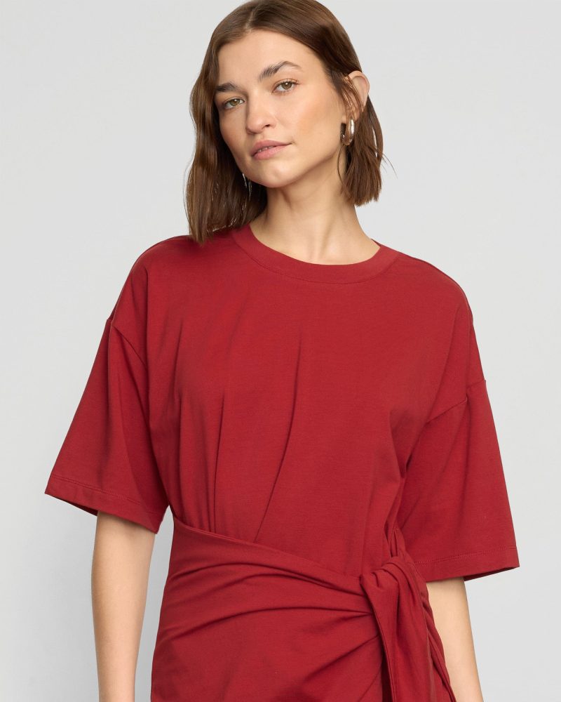 noa organic cotton t shirt wrap dress crimson 2