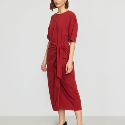 noa organic cotton t shirt wrap dress crimson 3