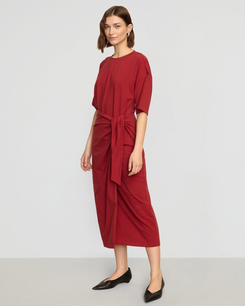 noa organic cotton t shirt wrap dress crimson 3