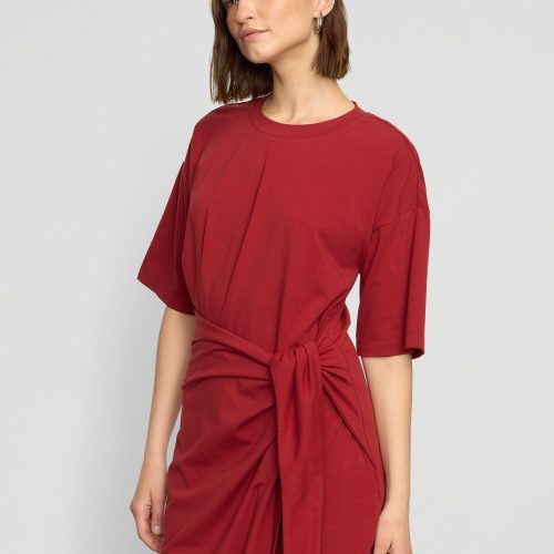 noa organic cotton t shirt wrap dress crimson 4