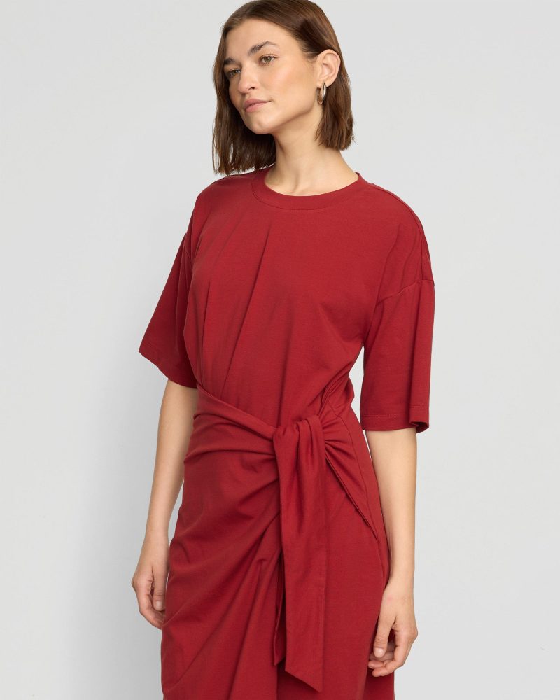 noa organic cotton t shirt wrap dress crimson 4