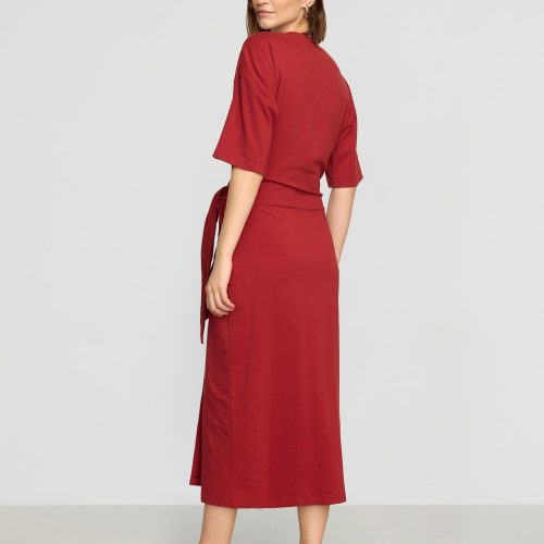 noa organic cotton t shirt wrap dress crimson 5